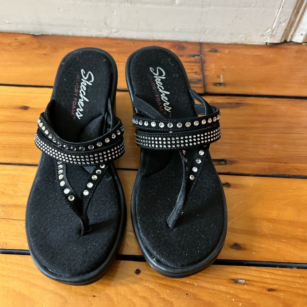 Skechers Black Rhinestone Embellished Sandals